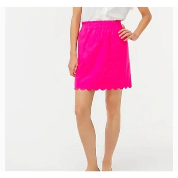 J. CREW Scalloped Linen-Cotton Skirt Begonia Pink Size 4 EUC - Picture 1 of 2